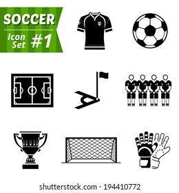 Icons set of soccer elements. 