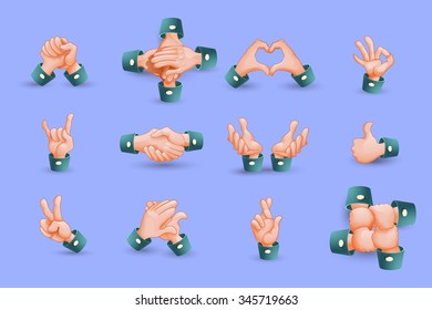 Icons set of social friendly and neutral hand gestures useful in life internet cartoon isolated vector illustration