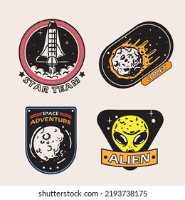 icons set space retro badges