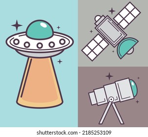 icons set space ufo and satellite