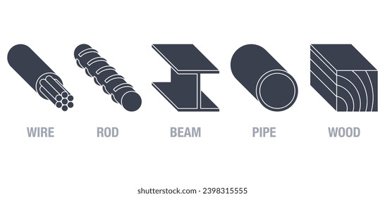 Icons set for Stud finder device with different types of detecting items - Wood, Beam, Rod, Wire, Pipe. Pictograms in thin line and circle shapes