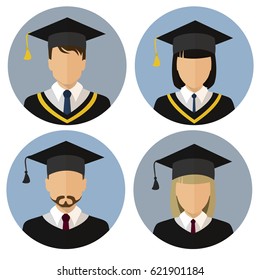 The Icons Set. Student, Student. Avatar. A Man And A Woman. The Medallion. Stock Vector.