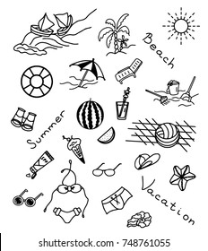 Icons set of summer beach illustration sketch