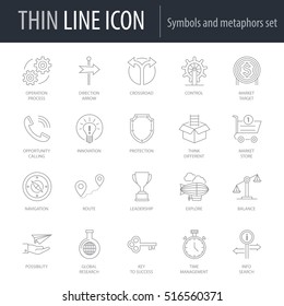 Icons Set of Symbols And Metaphors. Symbol of Intelligent Thin Line Image Pack. Stroke Pictogram Graphic for Web Design. Quality Outline Vector Symbol Concept Collection. Premium Mono Linear