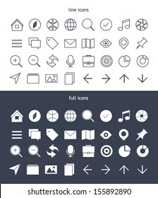 Icons set for tab bar in flat and line style