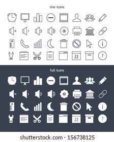 Icons set for tab bar in flat and line style