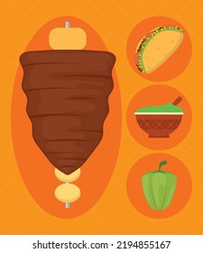 icons set taco and guacamole