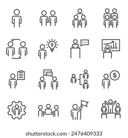 Icons Set Teamwork Business People Stock Vector line icons