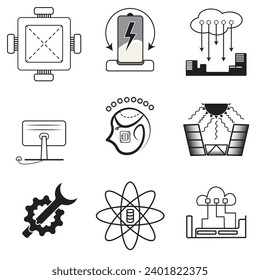 icons set a Technology.Data Processing - thin line vector icon set. Editable stroke.