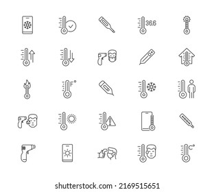 Icons set of temperature. Simple outline icon. Vector illustration.