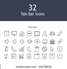 Icons set for tool bar in line style