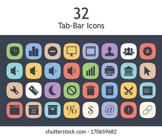 Icons set for toolbar in flat style