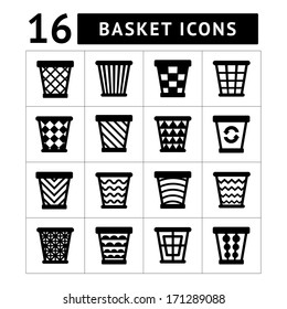 Icons set of trash basket. Garbage can for recycle. Vector illustration