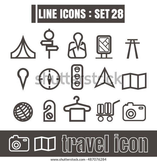icons set travel Tourist camping line black\
Modern Style design elements Geometry Straight lines curves vector\
on white background