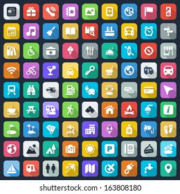 icons set for travel, vacation and camping. colorful