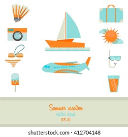 Icons set of traveling, tourism, summer vacation, summer holiday. Vector illustration