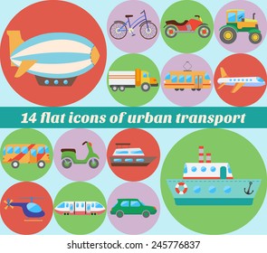 Icons set urban transport, made in flat design. Vector