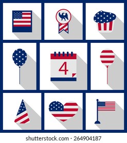 Icons Set USA Flag Color Independence Day 4th of July Patriotic Symbolic Decoration for Holiday or Celebration Backgrounds - Vector