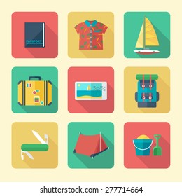 Icons Set for Vacation and Tourism in Flat Design