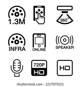 icons set. Vector closed-circuit television camera creative signs or logo elements