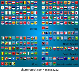 Icons set vector flags in EPS10 format. Blue background.