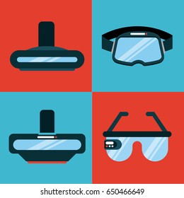 icons set virtual reality flat