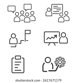 icons set web workshop, flat icon, teamwork, meeting, motivation