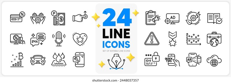 Icons set of Winner medal, Food delivery and Approved documentation line icons pack for app with Waterproof, Online shopping, Employee hand thin outline icon. Warning, Augmented reality. Vector