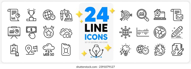 Conjunto de iconos de Work home, Ranking star e iconos de la línea de correo para la aplicación con zona horaria, Target, Payment clic en el icono de contorno delgado. Podio ganador, contrato de marca, pictograma de presentación. Vector