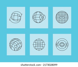 iconos configurar el diseño de la línea mundial