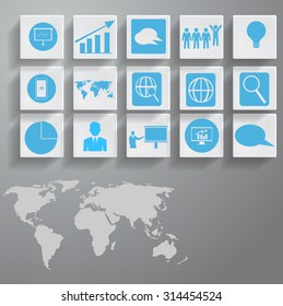 icons set  and world map, for design