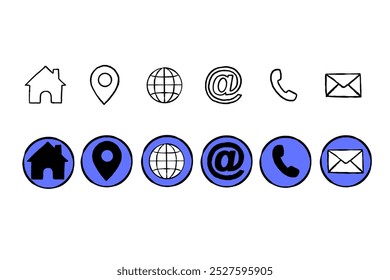 ícones de vários logotipos de recursos, como telefone, email, internet e casa