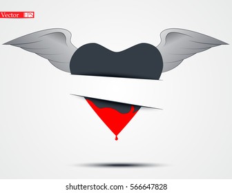 Icons in the shape of a heart. Valentine's Day invitation in heart form on dark background. Vector illustration.