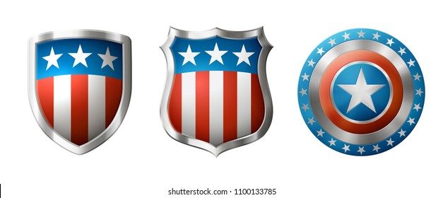 Icons of shields, with american traditional design, EPS 10 contains transparency.