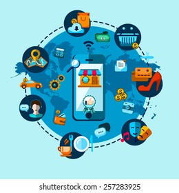 Icons shop online, business icons flat design. App icons, web ideas