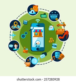 Icons shop online, business icons flat design. App icons, web ideas