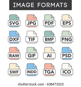 Icons to show different image formats, including JPG, SVG, EPS, DXF, etc