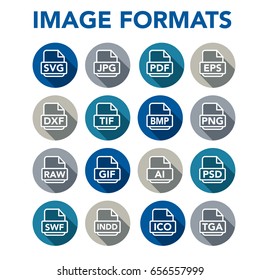 Icons to show different image formats, including JPG, SVG, EPS, DXF, etc