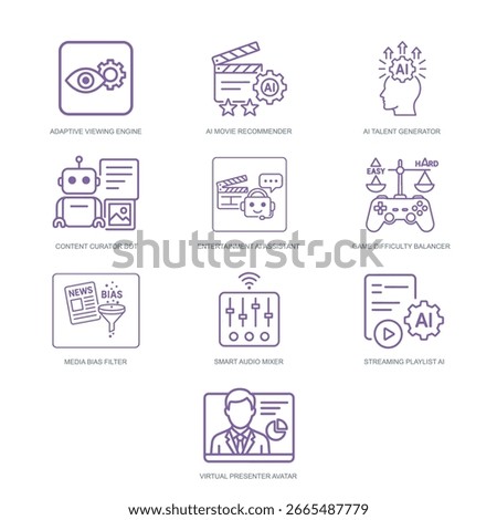 Icons showcasing AI in content curation, streaming, and entertainment experiences.
