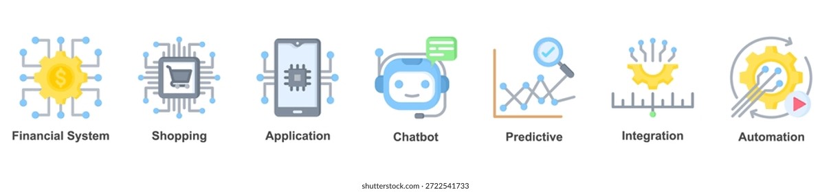 Iconos que muestran los servicios digitales impulsados por la IA para las finanzas, el comercio y la experiencia del Cliente