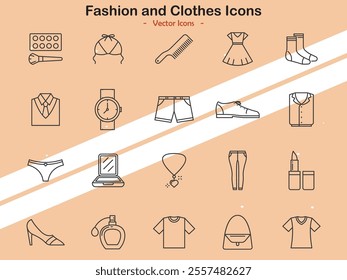 Icons showcasing clothing items fashion symbols and trends