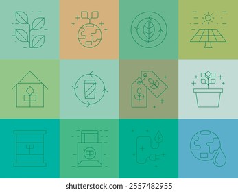Icons showcasing environmental themes with vibrant colors