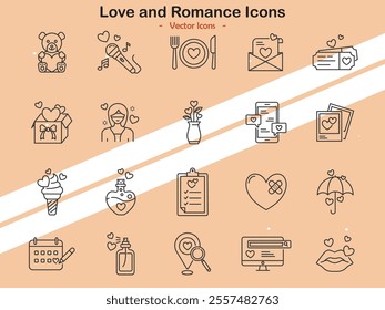 Icons showcasing love and romance themes and symbols