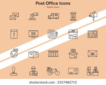 Icons showcasing post office and mail services symbols