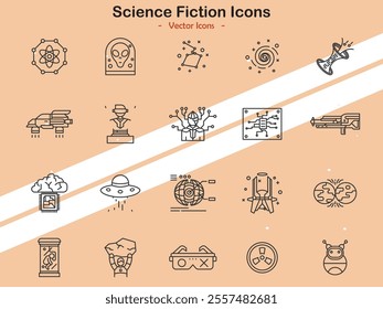 Icons showcasing science fiction and futuristic themes