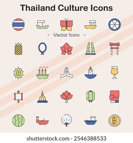 Icons showcasing traditional elements of Thai culture.