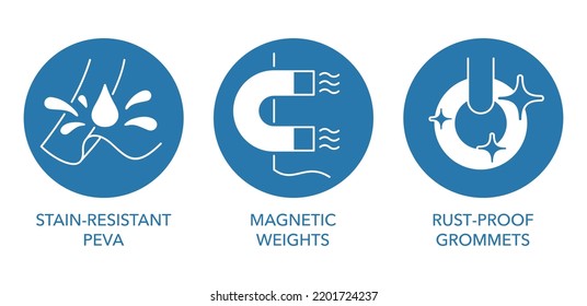 Icons for Shower Curtains - stain-resistant material, rust-proof grommets and magnetic weights