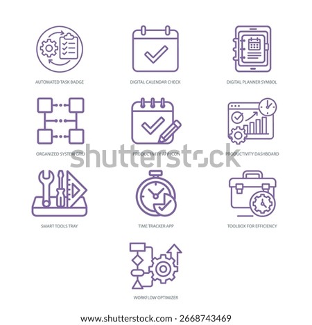 Icons showing effective use of apps, tech tools, and systems for productivity.