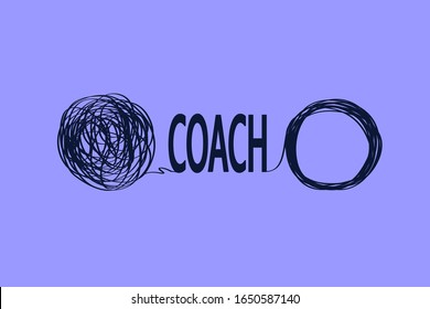 icons showing untangling a tangled line with the help of a mentor. metaphor for a business coach who helps with seemingly difficult problems