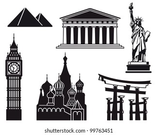 Icons of sights of the different countries of the world